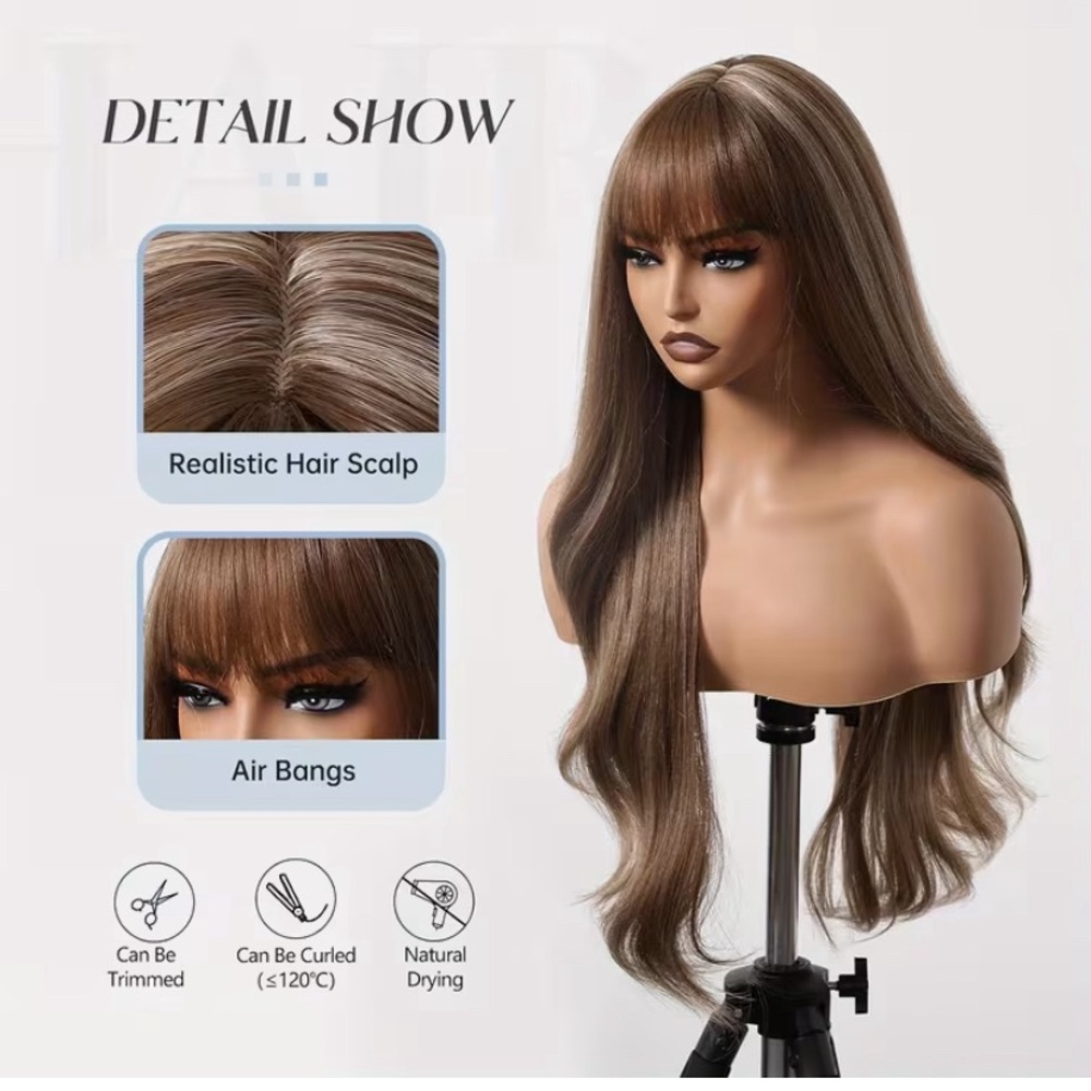 Women’s Long Layered Wig with Air Bangs - Brown